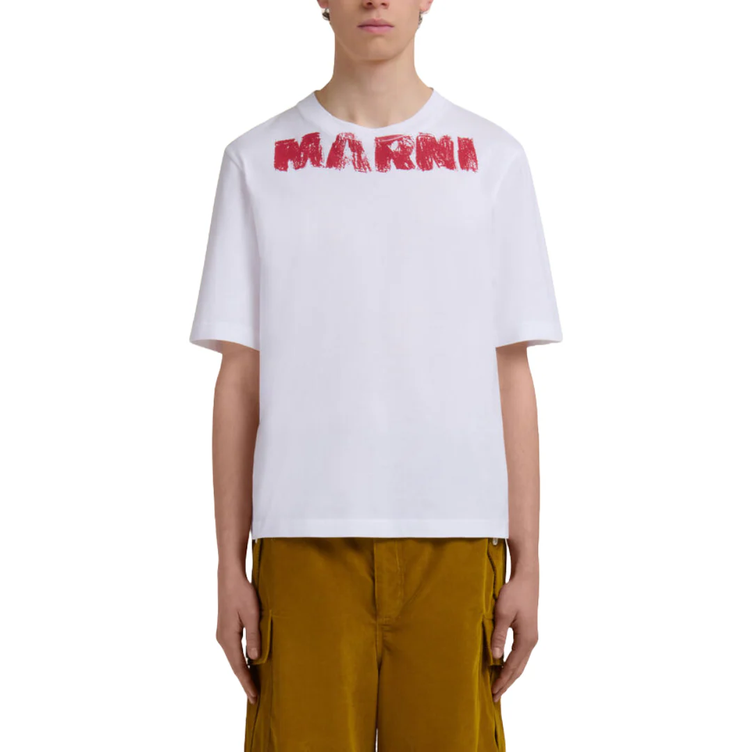 WHITE COTTON T-SHIRT WITH MARNI MONOLITH PRINT - Image 2