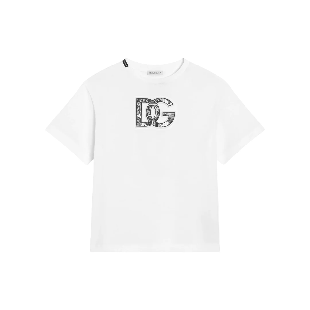 WHITE T-SHIRT WITH EMBOSSED DG MAJOLICA-PRINT LOGO