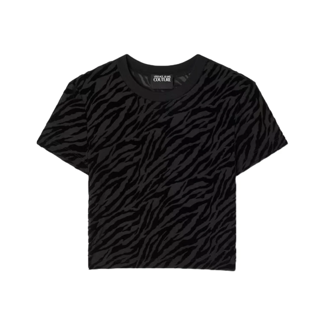 ZEBRA DEVORE CROP T-SHIRT BLACK